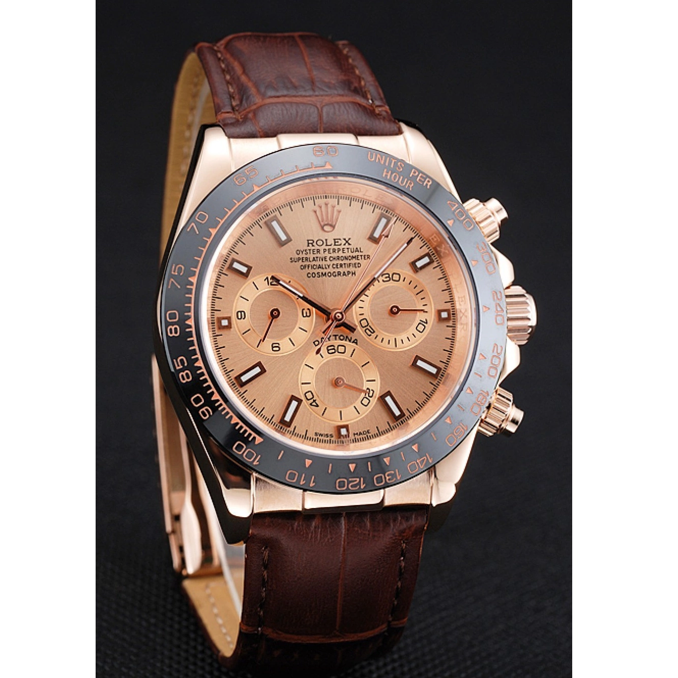 Aaa replica watch Gold Brown Brown Rolex Dial Leather Cosmograph Rose Daytona 1454243 Case Bracelet 0717